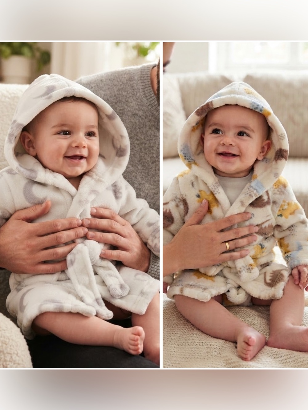 Baby Hooded Robes Lot 0-6M Unisex Fleece Moon Stars Dino 2-Pack
